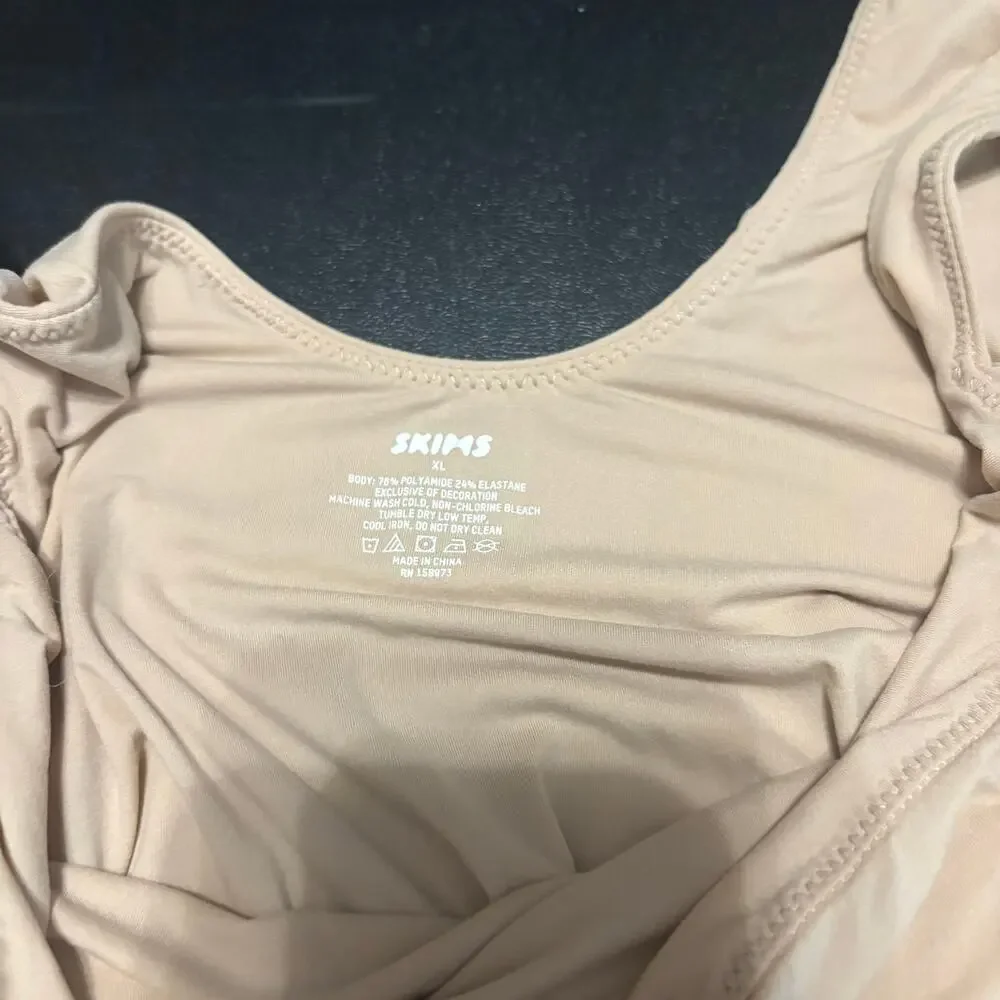 SKIMS Nude Drape Back Bodysuit XL Sleeveless Stretch Scoop Neck Shapewear Top
